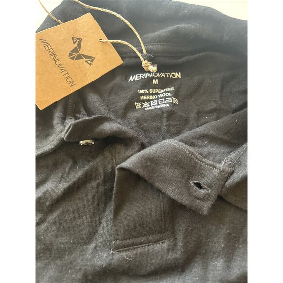 Men's 100% Merino Wool Polo Shirt, Short Sleeve Breathable - Black - Picture 6 of 10